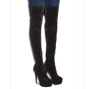 Black Glitter Thigh High Boots
